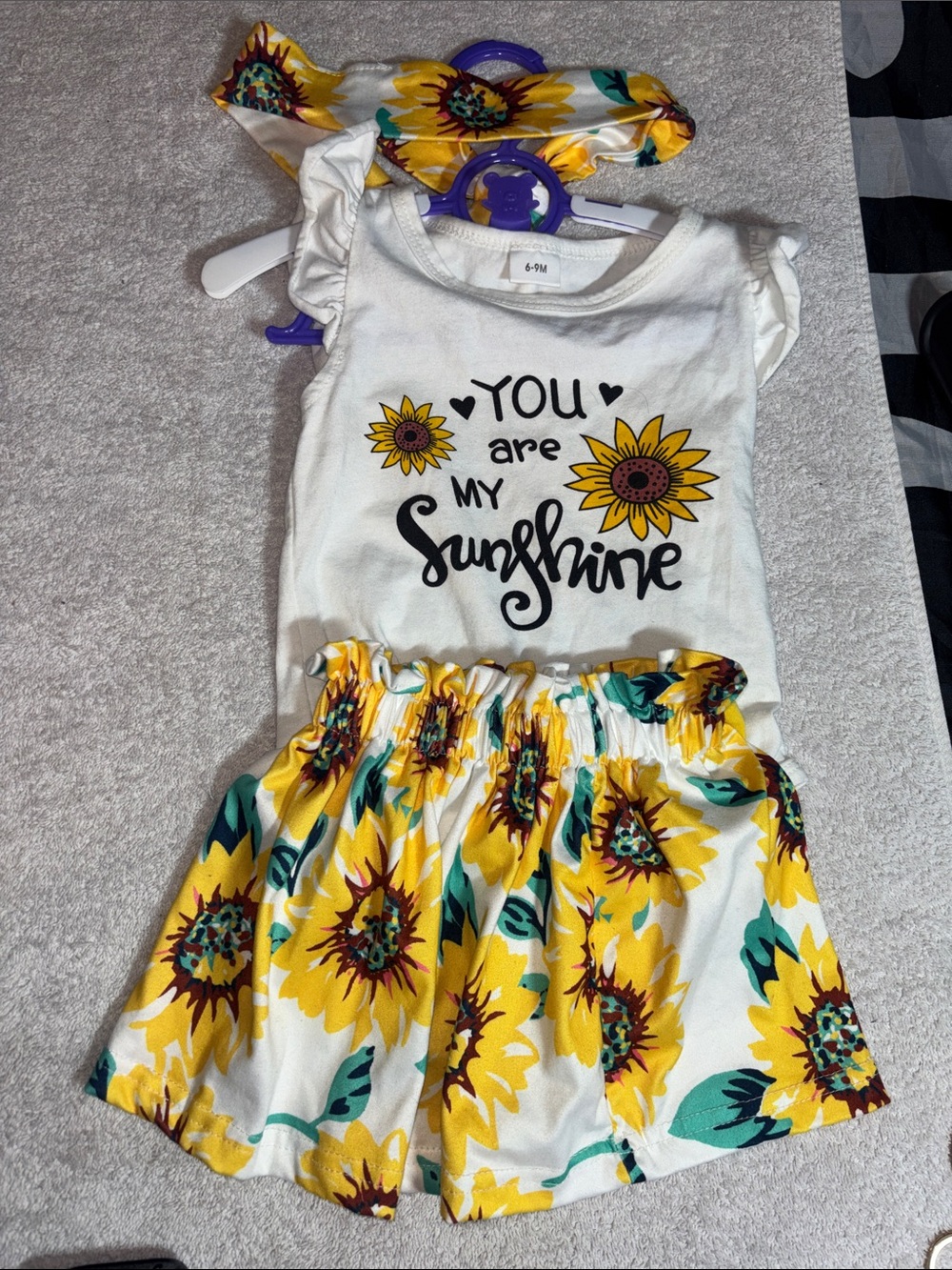 Source Unknown White & Yellow Sunflower 'You Are My Sunshine' Girls Dress Set